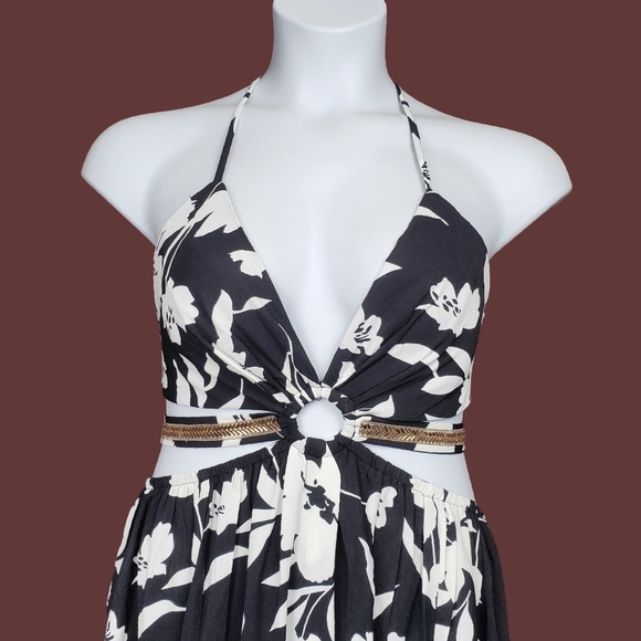 Fashion Nova Womens Ready For The Weekend Black White Maxi Dress Size L NWT - Picture 2 of 11